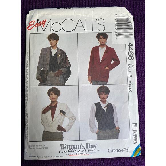 McCalls 4466 blazer vest sewing pattern sz 8 10 - Picture 1 of 5
